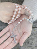Pink Rosary Necklace Pearl Beads Chaplet Miraculous Medal & Cross Nazareth Store