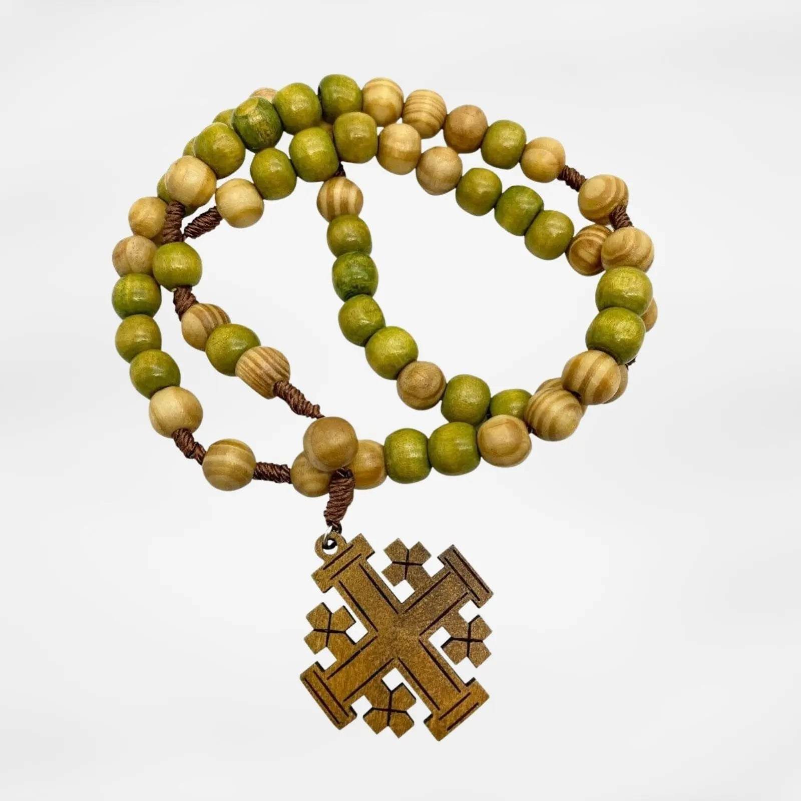Handmade Olive Wood Rosary Necklace Chaplet Cord with Jerusalem Cross - Nazareth Store