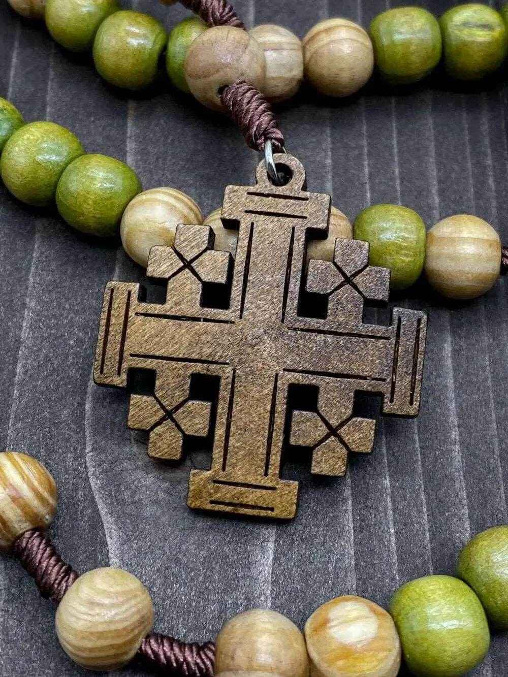 Prayer Olive Wood Chaplet Handmade Cord Rosary Jerusaelm Cross