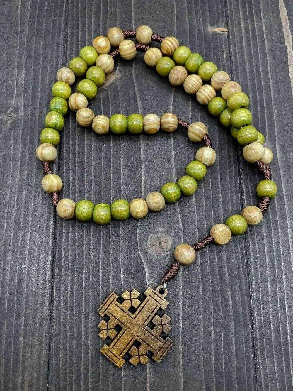 Prayer Olive Wood Chaplet Handmade Cord Rosary Jerusaelm Cross