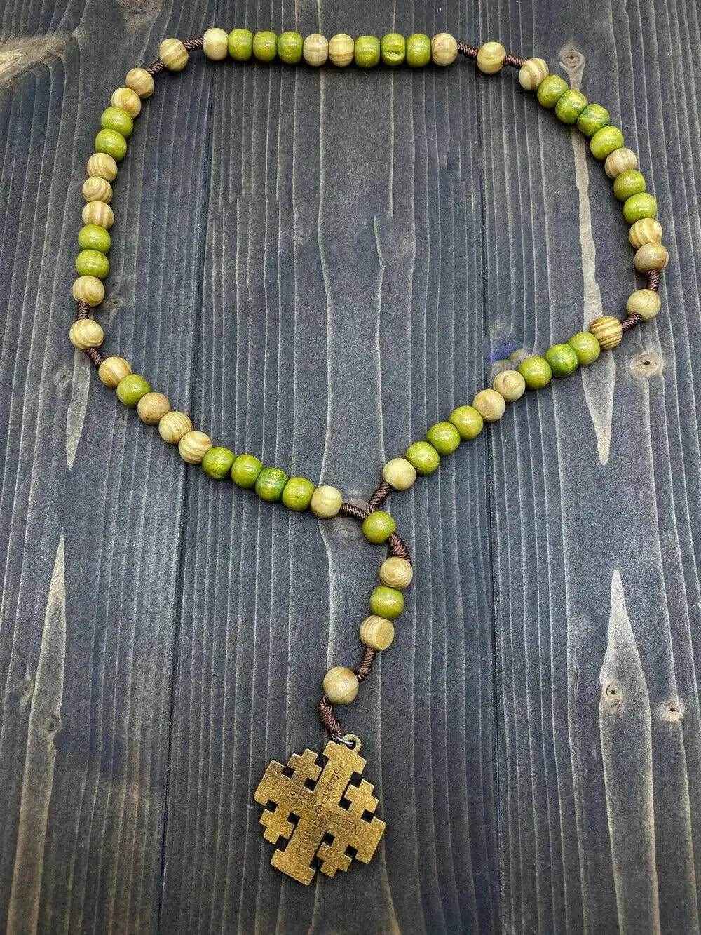 Prayer Olive Wood Chaplet Handmade Cord Rosary Jerusaelm Cross