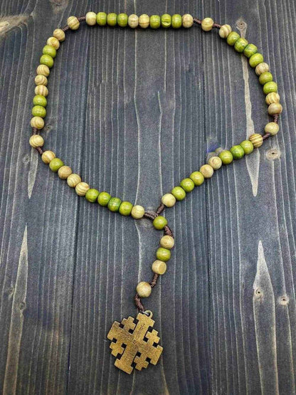 Prayer Olive Wood Chaplet Handmade Cord Rosary Jerusaelm Cross