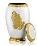 Praying Hands Adult Cremation Urn For Human Ashes Elegant White Pearl 200lb Nazareth Store