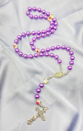 Purple Pearl Beads Rosary Flowers 20