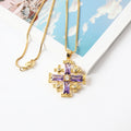 Purple Topaz Jerusalem Cross Pendant Necklace 20