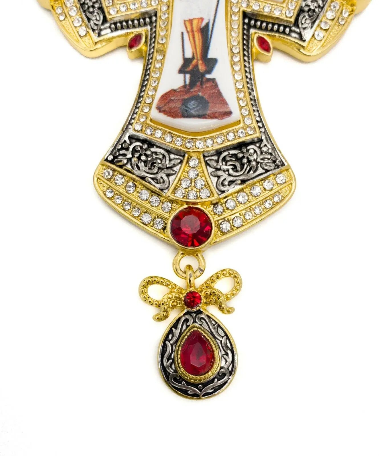 Red Crystals Gold Pectoral Cross Clergy Priest Bishop Pendant 23" Necklace Nazareth Store
