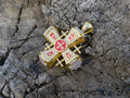 Red Enamel Jerusalem Crusader Cross Pendant Silver 925 Yellow Gold 18k Plated Rhinestones1.3