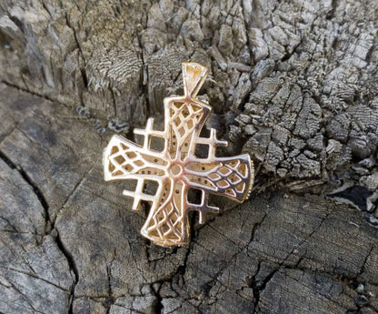 Red Enamel Jerusalem Crusader Cross Pendant Silver 925 Yellow Gold 18k Plated Rhinestones1.3"