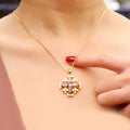 Red Garnet Jerusalem Cross Pendant Gold Plated Catholic Necklace Crystallized Glass 20