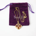 Red Garnet Jerusalem Cross Pendant Gold Plated Catholic Necklace Crystallized Glass 20