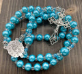 Rosary Turquoise Beads Catholic Necklace Miraculous Medal Cross Crucifix Nazareth Store