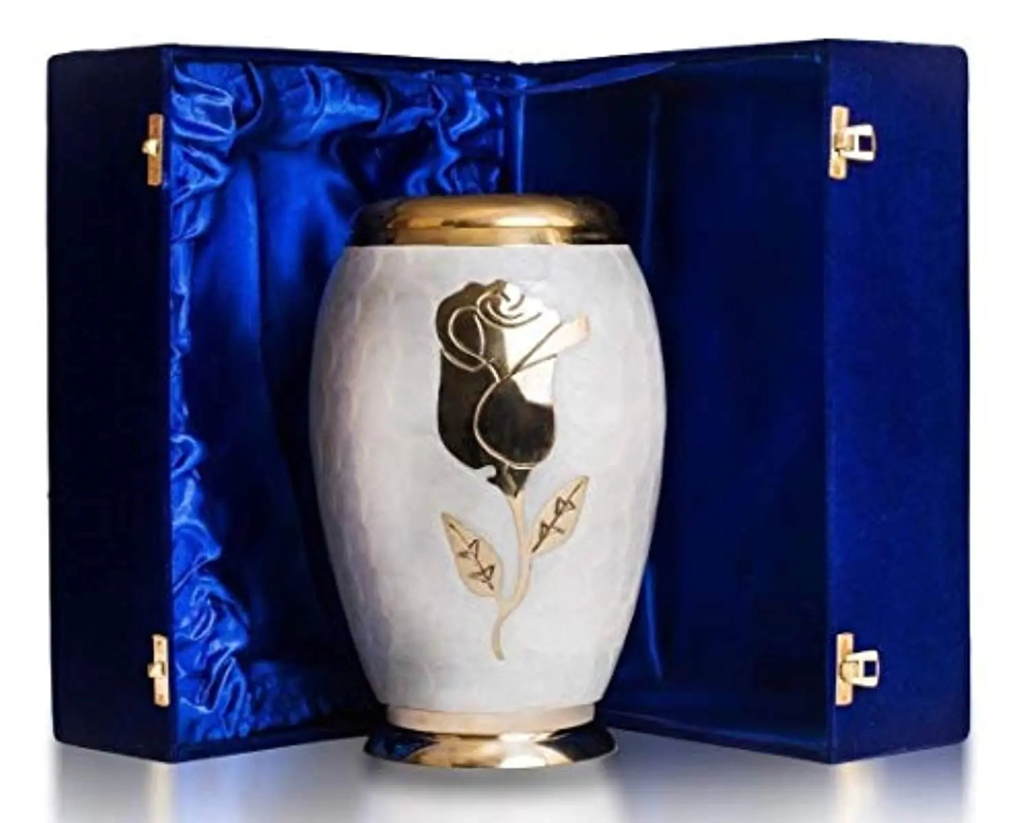Rose Adult Cremation Urn for Human Ashes Elite Pearl White and Gold - Velvet Box Nazareth Store