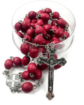 Rose Petal Rosary Beads Red Rare Carved Beads & Silver Plated cross Nazareth Store