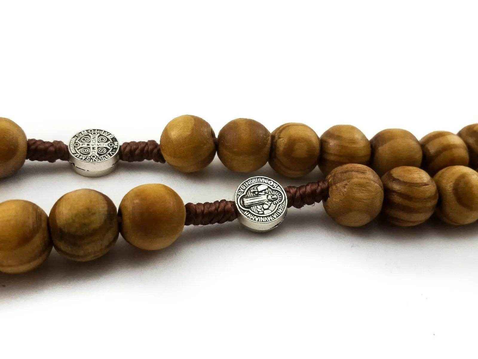 Saint Benedict Olive Wood Rosary Necklace