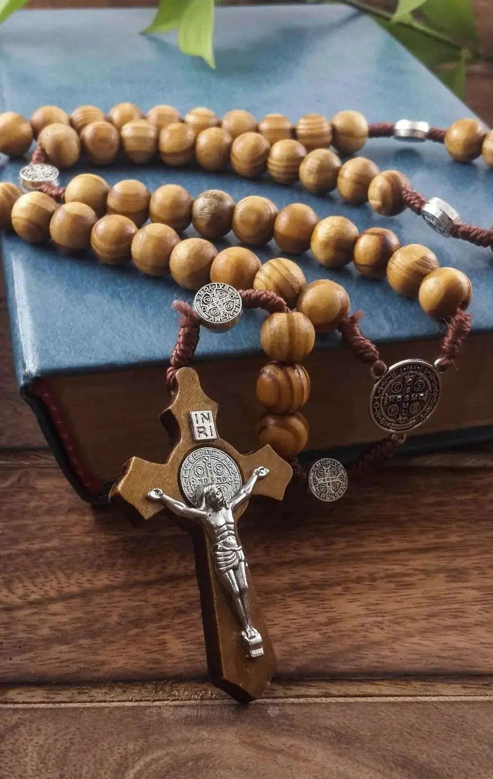 Saint Benedict Olive Wood Rosary Necklace Nazareth Store