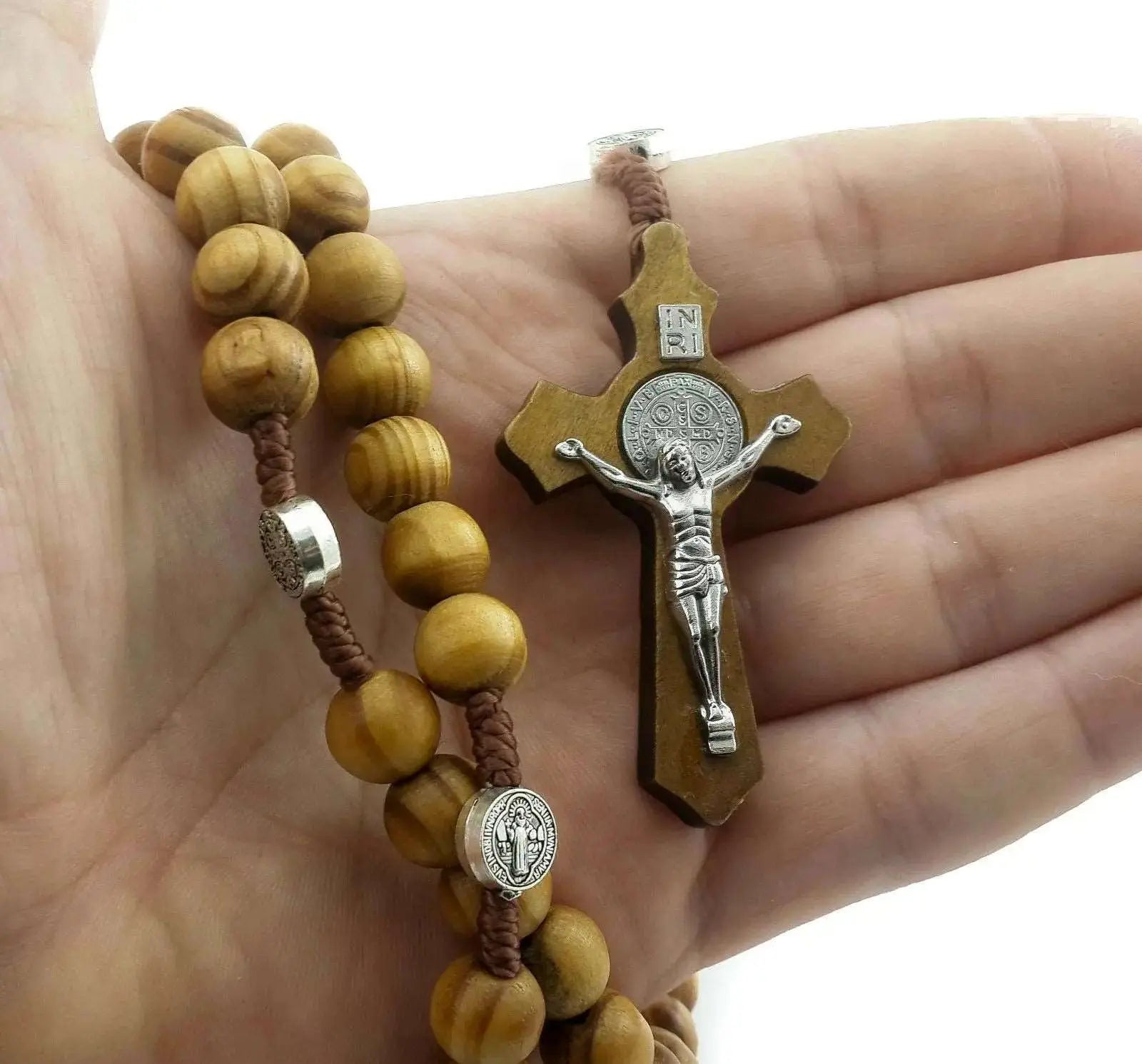 Saint Benedict Olive Wood Rosary Necklace Nazareth Store