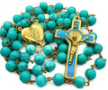 Saint Benedict Turquoise Beads Rosary Enamel Cross Heart Shape Medal Nazareth Store