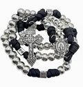 Silver Beads Paracord Rosary Necklace Catholic Rugged Black Cord Beaded Miraculous Medal & Pardon Crucifix Nazareth Store