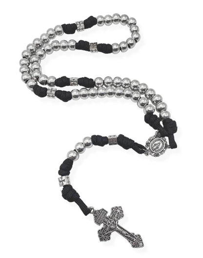 Silver Beads Paracord Rosary Necklace Miraculous Medal & Pardon Crucifix - Nazareth Store