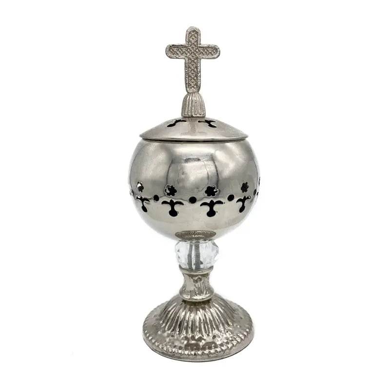 Silver Charcoal Incense Burner with Cross Censer Christian Church Incense Holder - Nazareth Store