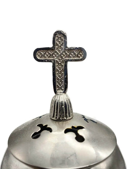 Silver Charcoal Incense Burner with Cross Censer Christian Church Incense Holder - Nazareth Store