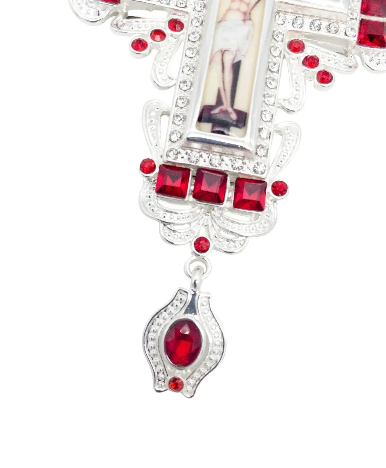 Silver Crystallized Red Zircons Christian Priest Bishop Clergy Crucifix Pendant Nazareth Store