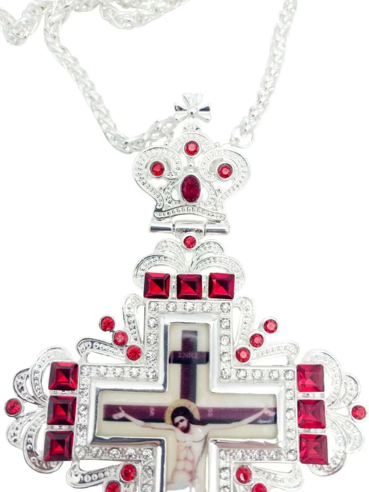 Silver Crystallized Red Zircons Christian Priest Bishop Clergy Crucifix Pendant Nazareth Store