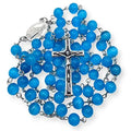 Sky Blue Rosary Cats Eye Selenite Calcite 8mm Beads Catholic Chaplet Prayer Beaded Necklace Miraculous Medal & Cross 21