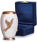 Small Cremation Urn Birds Keepsake for Human Ashes Elite Pearl White and Gold Nazareth Store