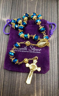 St Benedict Deep Blue Rosary Necklace 10mm Crystals Beaded Chaplet Nazareth Store