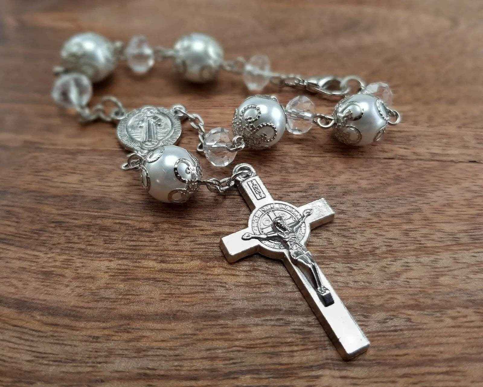 St Saint Benedict Car Rosary Transparent Glass Beads Car Rearview