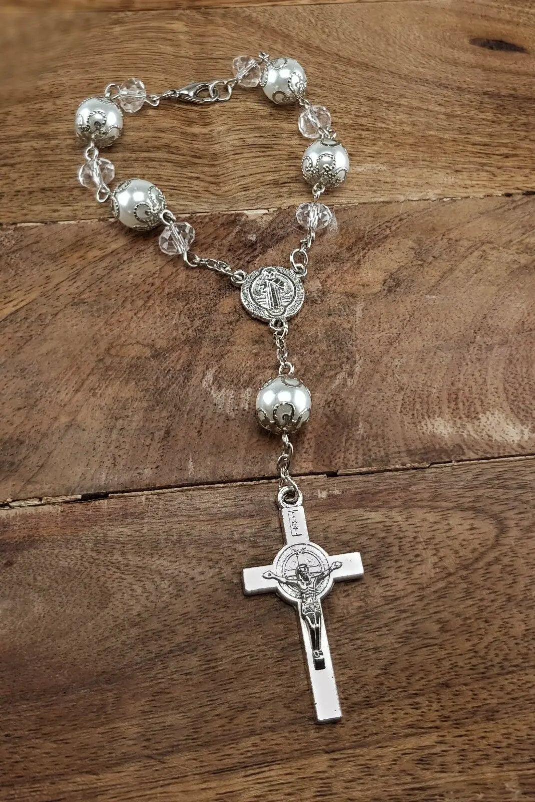 St Saint Benedict Car Rosary Transparent Glass Beads Car Rearview Nazareth Store