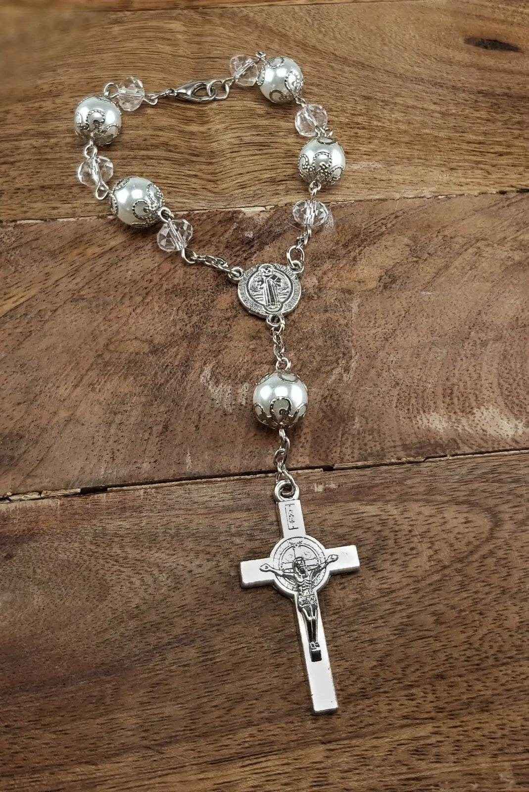 St Saint Benedict Car Rosary Transparent Glass Beads Car Rearview