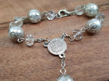 St Saint Benedict Car Rosary Transparent Glass Beads Car Rearview