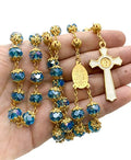St Saint Benedict Rosary Light Blue Crystal Beads With Miraculous Medal Nazareth Store