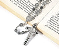 St. Benedict Hematite Rosary Necklace Metal Beads Stainless Medal & Cross Nazareth Store