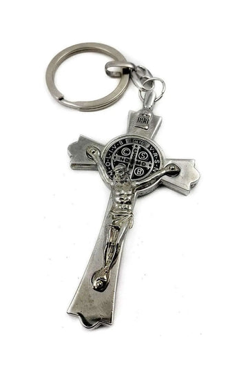 St. Benedict Metal Cross Keychain Catholic Key Ring Holder Jerusalem Charm 3" Nazareth Store