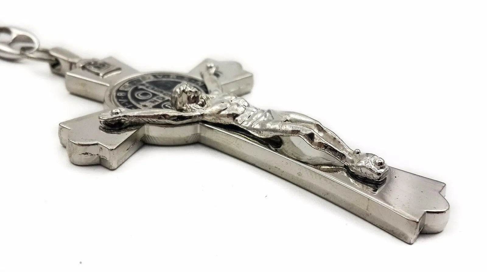 St Benedict Metal Cross Keychain Catholic Key Ring Holder - Nazareth Store