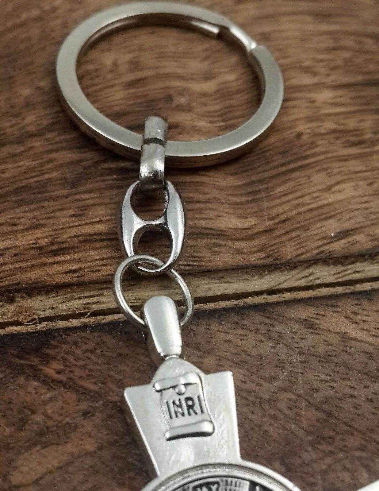 St Benedict Metal Cross Keychain Catholic Key Ring Holder