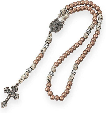 St. Michael Copper Rugged Paracord Rosary Necklace with Strong Metal Beads & Our Father Rosario - Nazareth Store