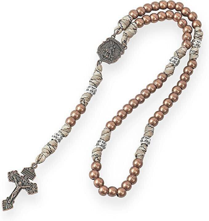 St. Michael Copper Rugged Paracord Rosary Necklace with Strong Metal Beads & Our Father Rosario - Nazareth Store