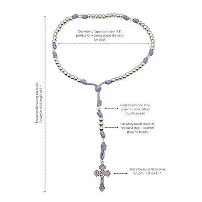 Stainless Steel Silver Rosary Necklace Paracord Rugged Beads with Pardon Cross - Nazareth Store