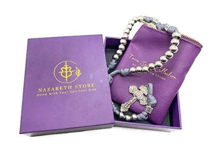 Stainless Steel Silver Rosary Necklace Paracord Rugged Beads with Pardon Cross - Nazareth Store