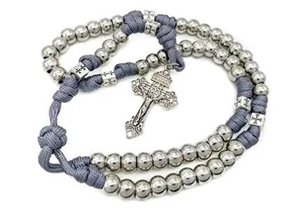 Stainless Steel Silver Rosary Necklace Paracord Rugged Beads with Pardon Cross - Nazareth Store
