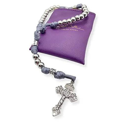 Stainless Steel Silver Rosary Necklace Paracord Rugged Beads with Pardon Cross - Nazareth Store