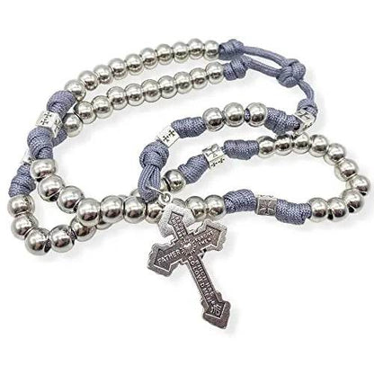 Stainless Steel Silver Rosary Necklace Paracord Rugged Beads with Pardon Cross - Nazareth Store