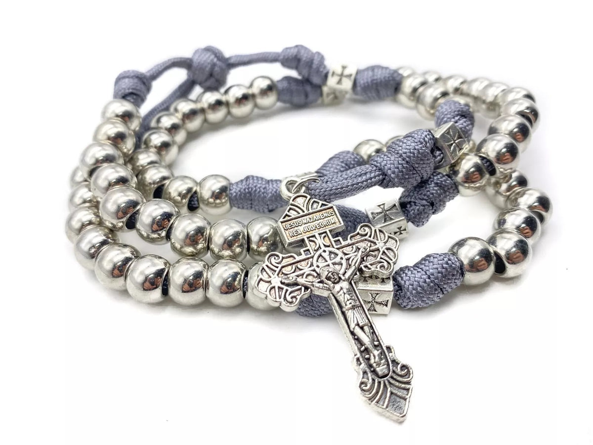 Stainless Steel Beaded Paracord Rosary Necklace with Pardon Crucifix Rugged Catholic Prayer Beads - Nazareth Store