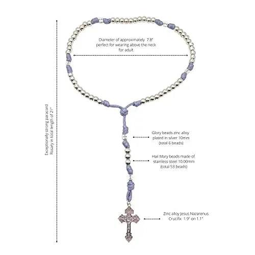 Stainless Steel Silver Rosary Necklace Paracord Rugged Beads with Pardon Cross - Nazareth Store