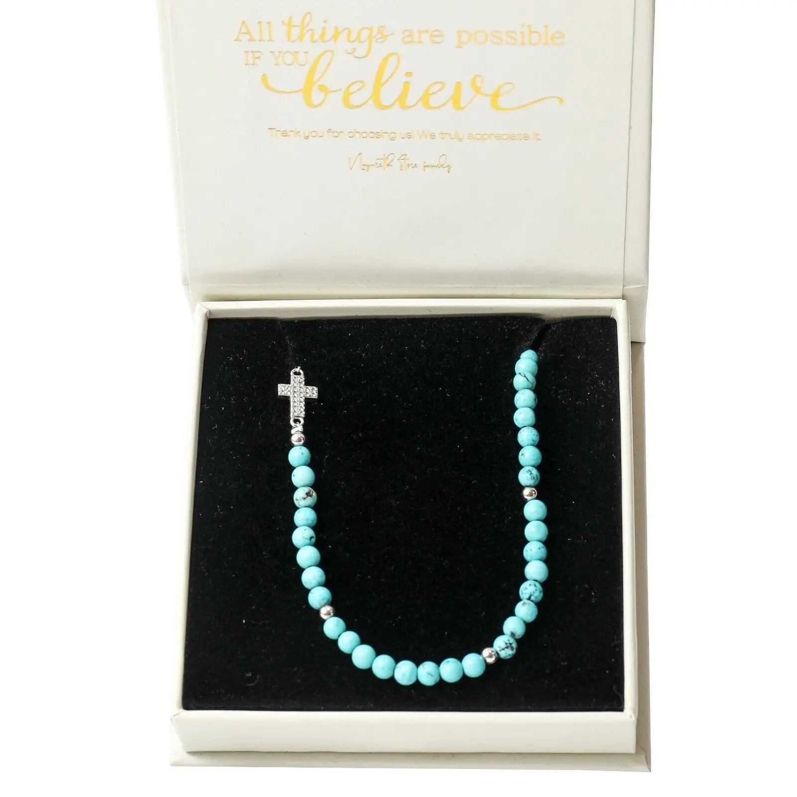 Turquoise Gemstones Beads Cross Necklace Gemstones Faith Choker 15" 