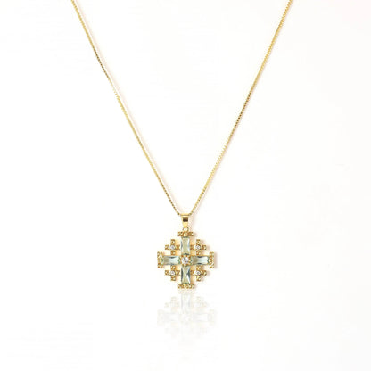 Turquoise Cross Pendant Gold Plated Necklace & Zircon Crystallized Glass - Nazareth Store